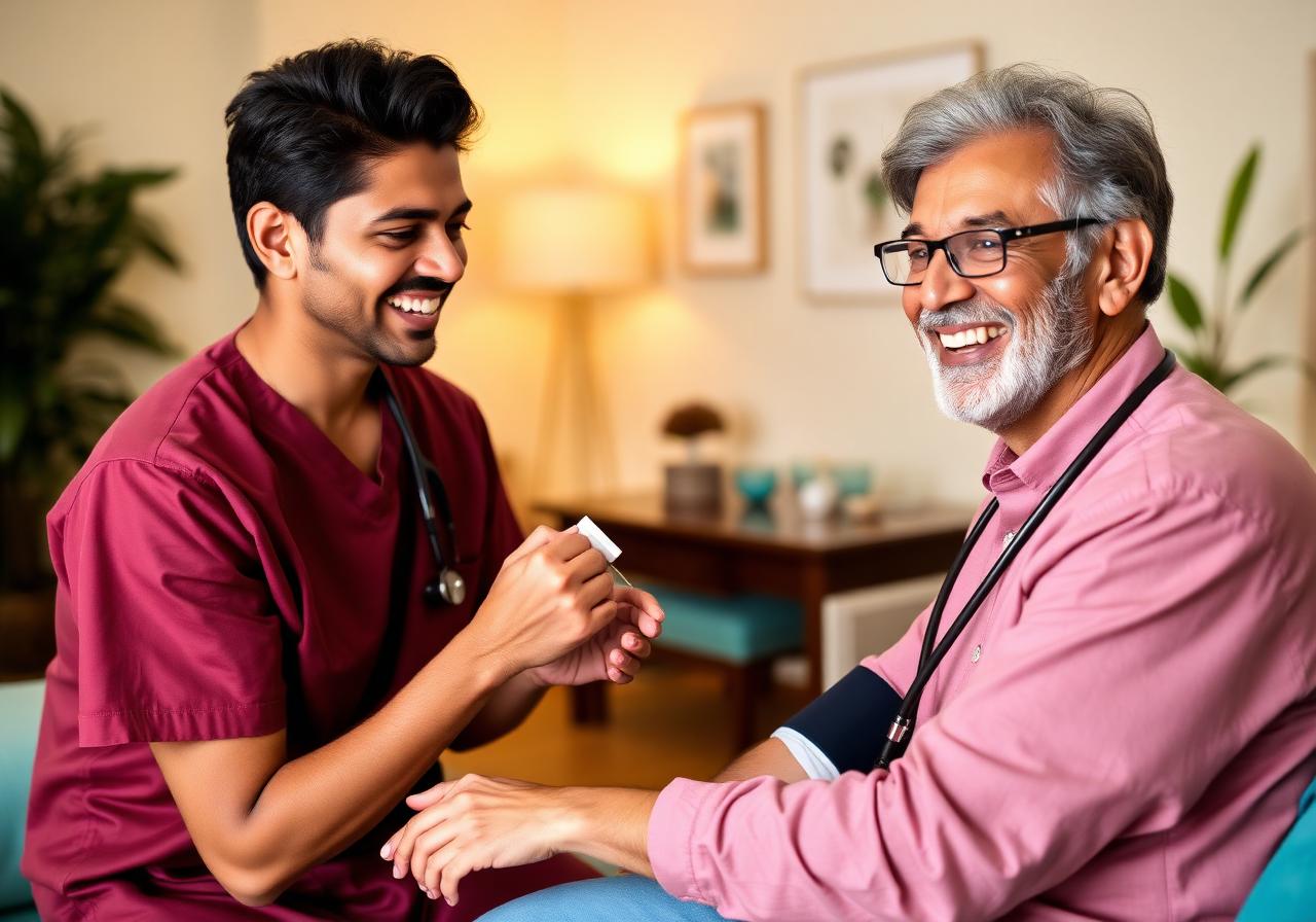 Phlebotomist collecting blood sample at a Powai home